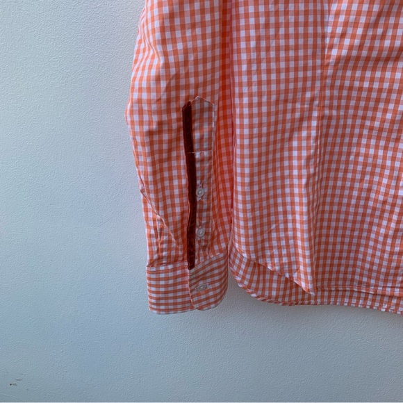 Moloh Ladies Size 2 Gingham Cotton Button Down Shirt Orange White Velvet Trim - Picture 3 of 8